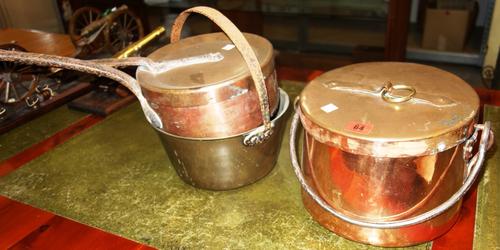 A quantity of copper and brass wares, a set of Salters spring balance scales and a group of Bambi figures. S1T