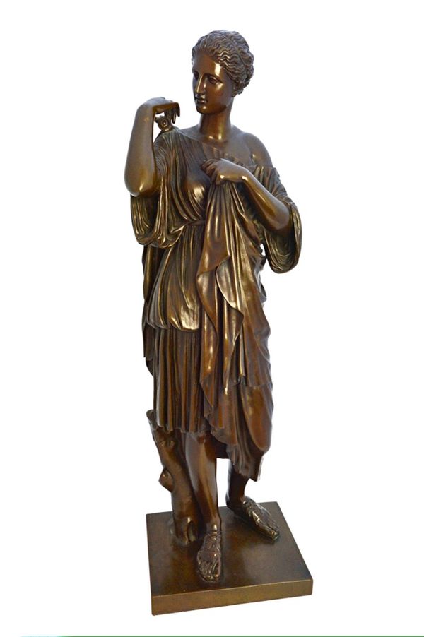 A French bronze figure of Diana de Gabies cast by Ferdinand Barbedienne, late 19th century, after the antique, inscribed 'F. BARBEDIENNE FONDEUR' and