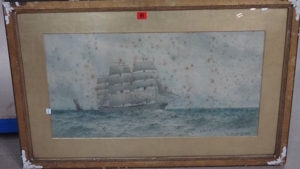 W. J. N. Boyce (19th century), Ship in full sail, watercolour, signed and dated 1898, 37.5cm x 72.5cm. I1