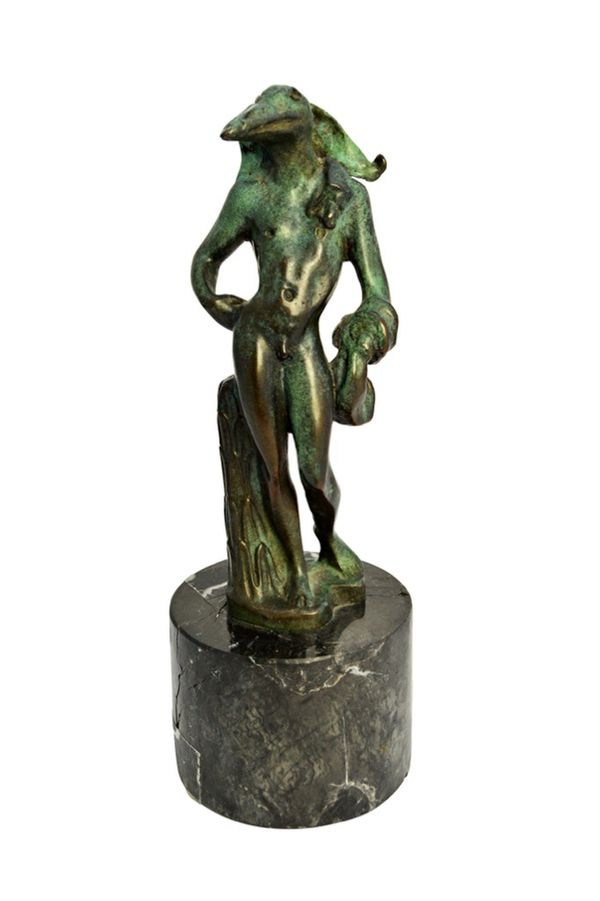 After Salvador Dali, 1904-1989, 'Birdman', a patinated bronze sculpture on a circular marble plinth, indistinctly signed G.Rudier Paris to the cast. P