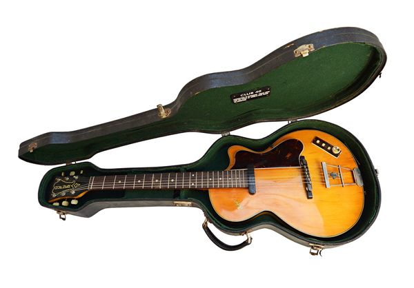 A Hofner 'club 40' guitar, 1960's, with maple body and 22 fret board with dot inlays, simulated tortoiseshell scratch plate, rotational volume control