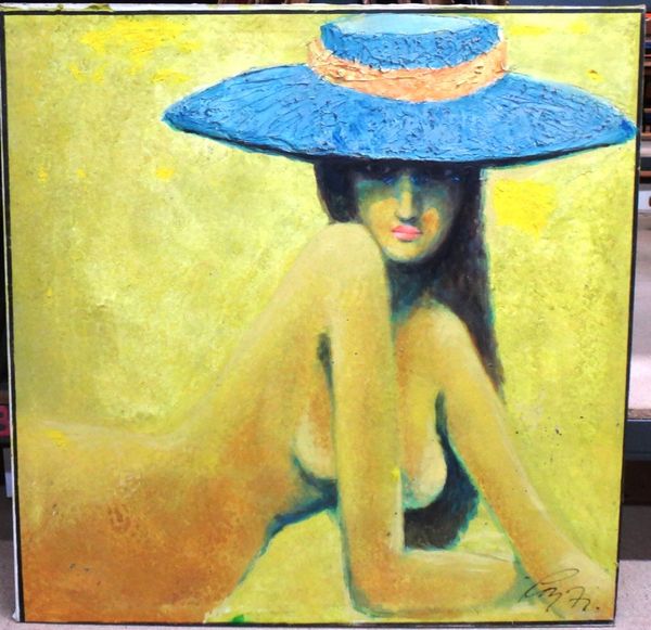 Roy (20th century), Woman in a hat, oil on canvas, signed and dated '71, 100cm x 100cm. H1
