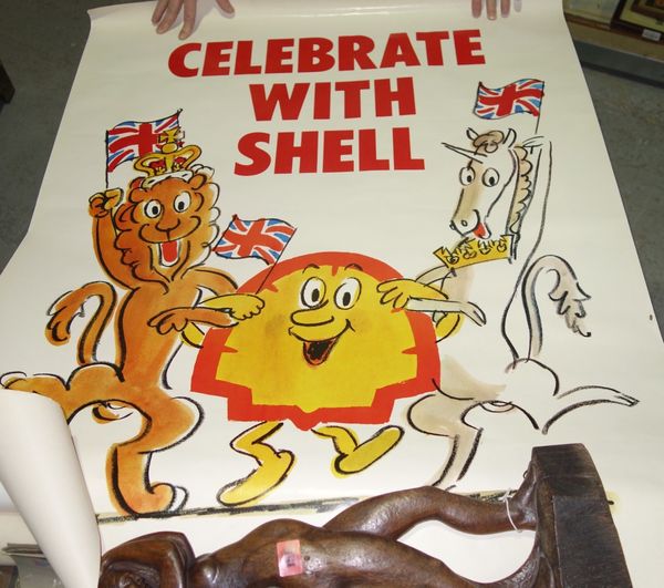 Automobilia interest; A collection of 20th century Shell advertisement posters together with a group of War savings bonds posters.  SH4