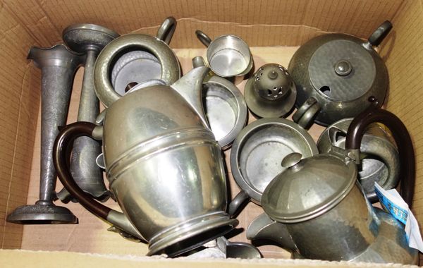 A quantity of pewter, including vases, teapots and sundry, (qty)