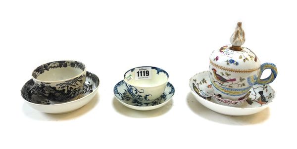 A quantity of ceramics, including; a Worcester blue and white `Mansfield'  pattern  tea bowl and saucer, circa 1770, a Berlin trembleuse cup, saucer a