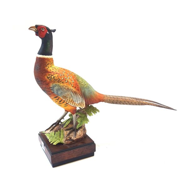 Four Royal Worcester porcelain bird subjects by Ronald Van Ruyckevelt; Ring Necked Pheasant 383, Mallard 436, Ring Necked Pheasant 389 and an American