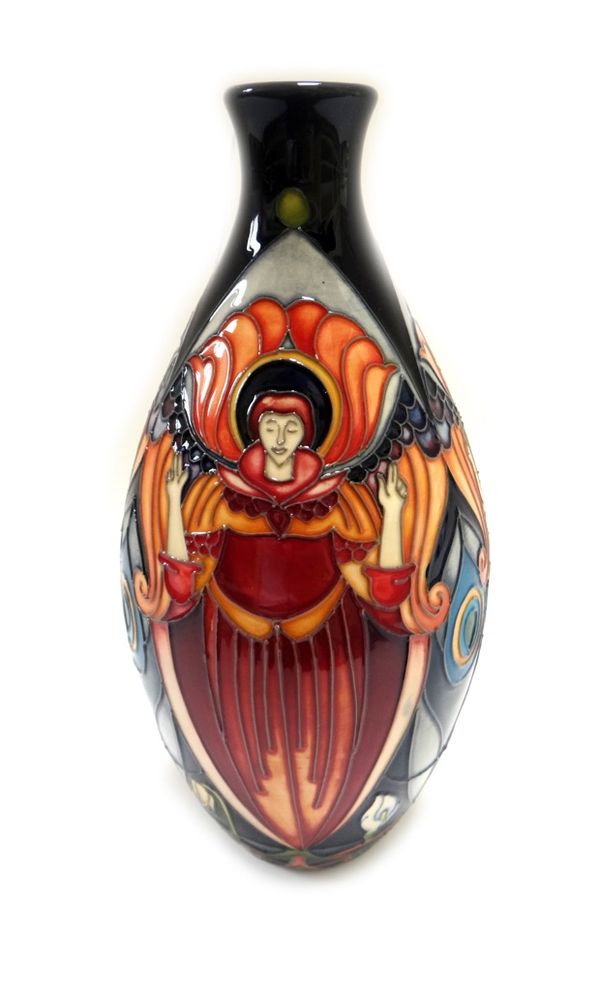 A Moorcroft 'Seraphs' pottery vase by Rachel Bishop, circa 2012, with impressed and painted marks, 23cm high, boxed.