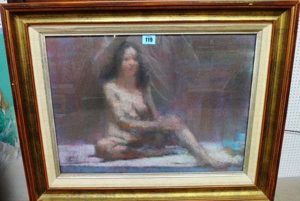 Circle of Bernard Dunstan, Female nude, pastel.