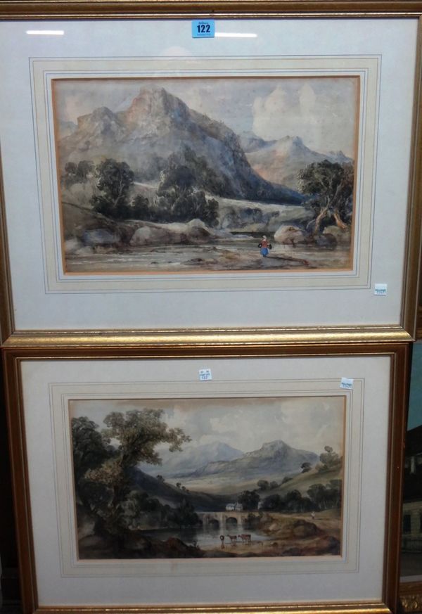 English School (19th century), Mountainous river landscapes, a pair, watercolour.(2)