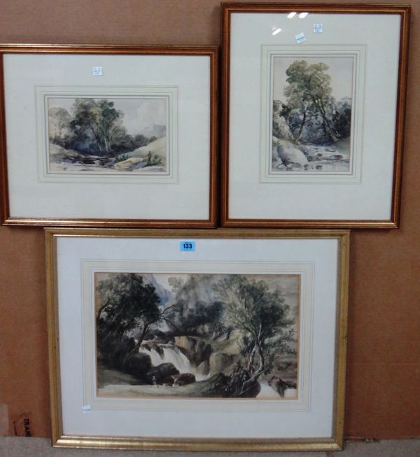 English School (19th century), Wooded river landscapes, three watercolours, various sizes.(3)