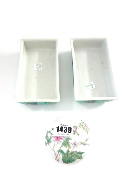 A Chinese small famille-rose circular box and cover, Jiangxi Ciye Gongsi six character mark, Repubican period, painted with peony, prunus and hibiscus