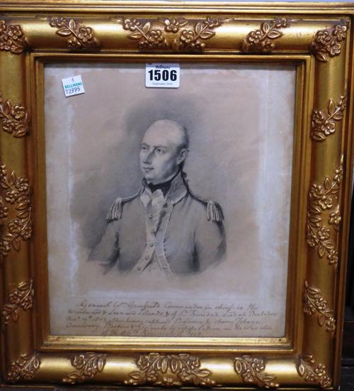 English School (late 18th century), Portrait of General William Grinfield in military uniform, Commander in chief in the Windward and Leeward Islands,