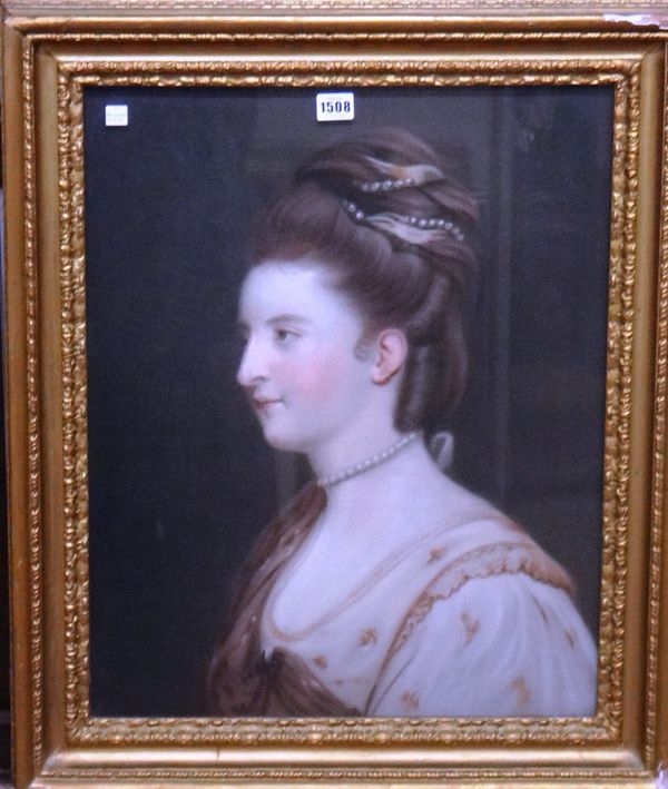 Attributed to Catherine Read (1723-1778), Profile portrait of a lady, pastel, 58cm x 45cm.; together with two prints of the same subject in swept fram