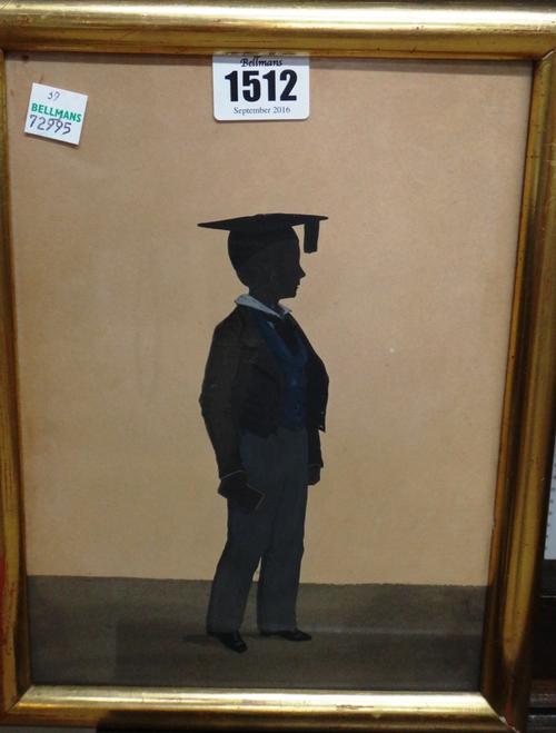 English School (early 19th century), A group of silhouettes of children: Two boys wearing mortarboards and a girl, two 23.5cm x 17cm.(3).