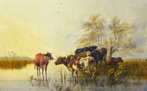 Thomas Sidney Cooper (1803-1902), In Canterbury Meadows, watercolour, signed and dated 1866, 36cm x 51cm. Illustrated
