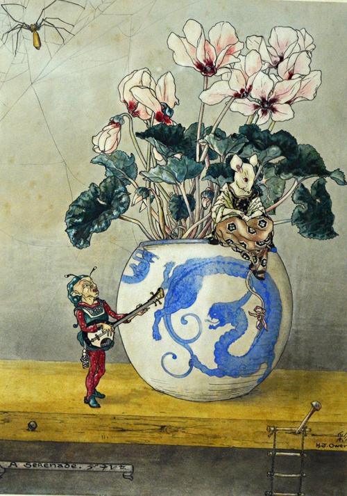 H. J. Owen (b.1897), A Serenade, watercolour and pen and ink, signed and inscribed, 31cm x 22.5cm. Illustrated