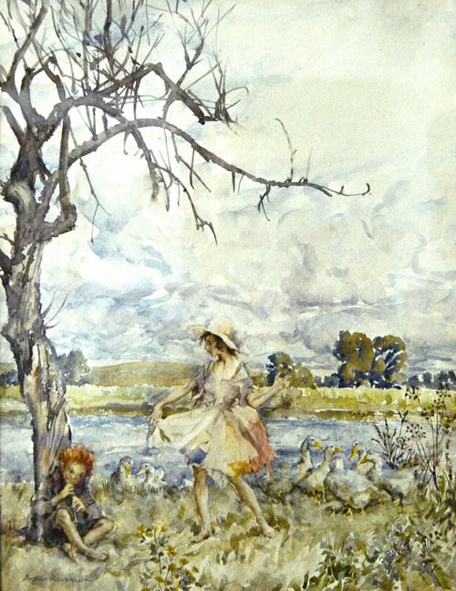 Arthur Rackham (1867-1939), Tattercoats and Gooseherd, watercolour, signed, 33cm x 26cm.