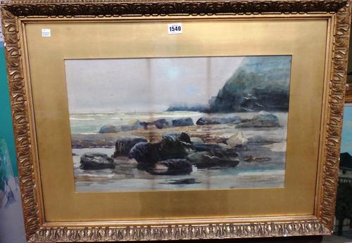 Frank Watson (19th/20th century), Rocky coastal scene; Moored boat; Country lane with cottage, three watercolours, all signed and two dated 1901, one