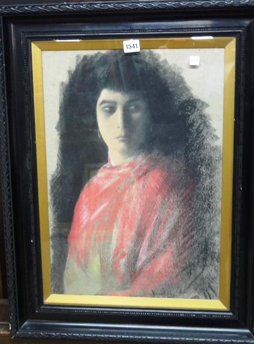 Jacob Kramer (1892-1962), Woman in a pink shawl, pastel, signed and dated 1925, 53cm x 36cm. DDS