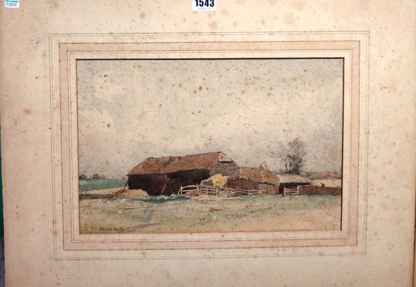 Oliver Hall (1859-1967), View of a barn, watercolour, signed, 23cm x 25.5cm.; together with a further similar watercolour attributed to the same hand,