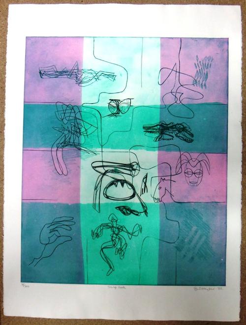 Stanley William Hayter (1901-1988), Scrap Book, colour etching with aquatint, signed, dated '82, inscribed and numbered 85/100, unframed, 60cm x 49cm.