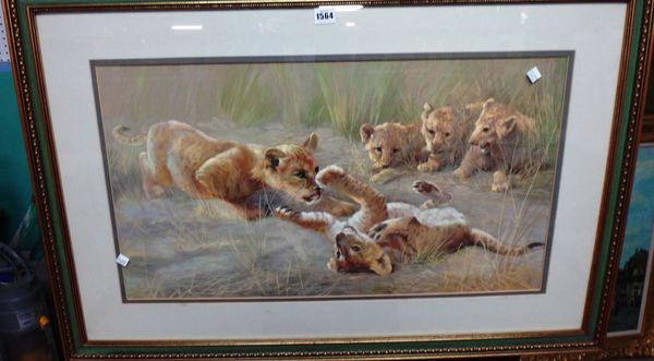 Spencer Roberts (1920-1987), Leopard cubs, watercolour and gouache, signed, 41cm x 71cm. DDS