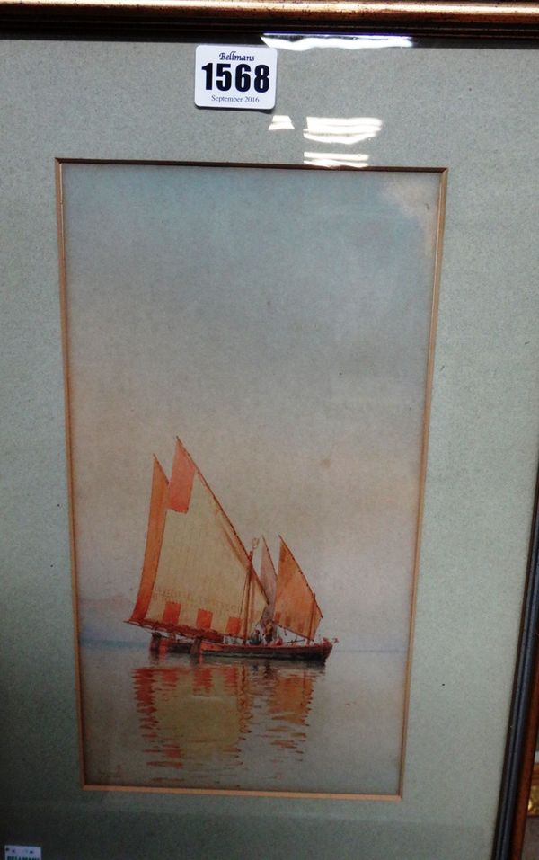 Spyridon Scarvelli (1868-1942), Greek fishing boats, watercolour, signed, 29cm x 15cm.