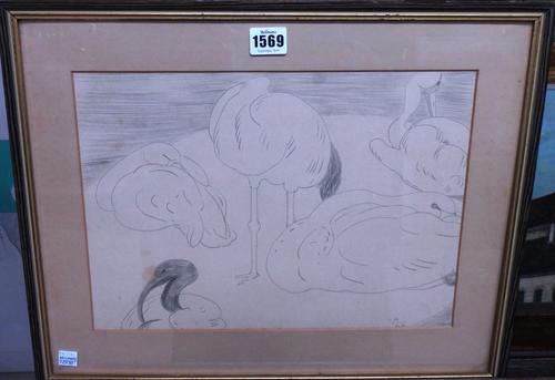 Cedric Morris (1889-1982), Wading birds, pencil, signed with initials, inscribed and dated 21-10-21/Berlin, 25cm x 34.5cm.