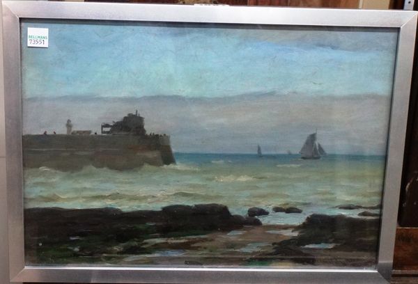 Cecil Gordon Lawson (1851-1882), Weymouth harbour, oil on canvasboard, signed, 23.5cm x 34cm.
