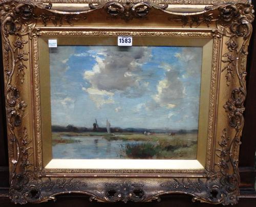 William Miller Frazer (1864-1961), View near Stalham, Norfolk, oil on board, signed, 27cm x 34cm. DDS