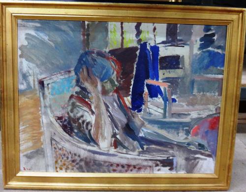 Poul S. Nielsen (1920-1998), Seated girl, oil on canvas, signed with initials and dated '70, 59cm x 79cm. DDS