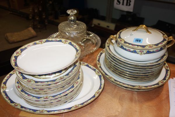 A Limoges porcelain dinner service, a glass bowl and a glass jar and cover, (qty).