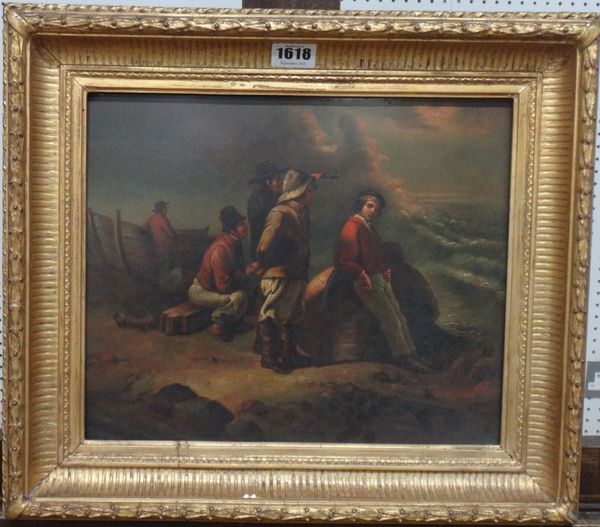 Continental School (19th century), Watching for the fleet, oil on metal, 25cm x 30cm.