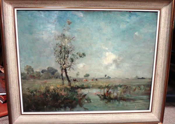 George Boyle (1826-1899), Landscape with cattle, oil on canvas, signed, inscribed and dated 1887 on reverse, 42cm x 55cm.