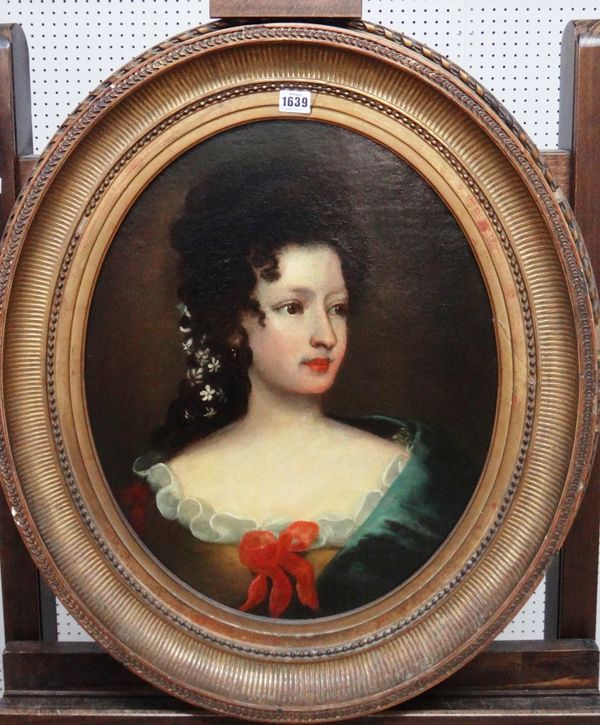 French School (18th century), Portrait of a lady, oil on canvas, oval, 53cm x 43cm.
