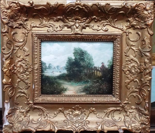 Follower of John Constable, View in Essex, oil on board, beatrs an inscription on the reverse, 15cm x 20cm.