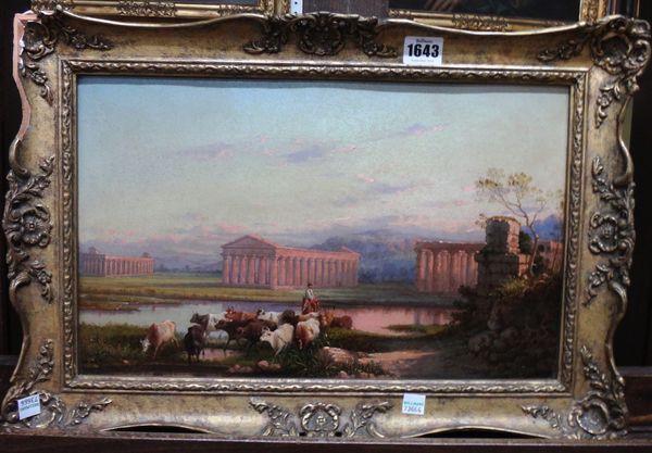 G. Gianni (19th century), Temples at Paestum, oil on board, signed, 25cm x 41cm.