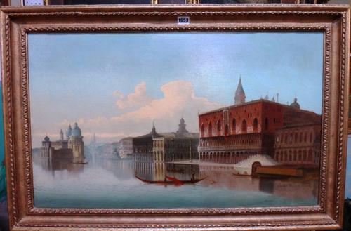Charles Frederic Marchand (1843-1901), The Doges Palace, Venic, oil on canvas, signed, inscribed and dated 1879, 48cm x 80cm