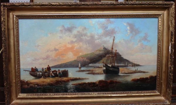 A.Schott? (19th century), Mont St Michel, oil on canvas, indistinctly signed, 24cm x 45cm