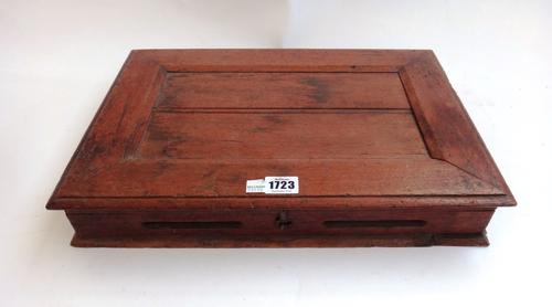 A late 19th century oak cased cabinet maker's specimen wood sample box, with approximately one hundred and fifty-nine wood samples, each specimen with