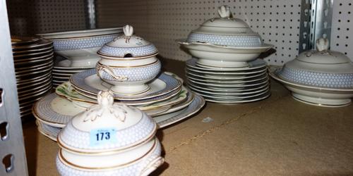 A large 19th century blue and gilt decorated part dinner set, (qty).