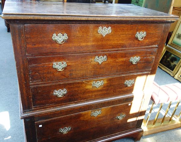 A late 17th century oak chest, with four long graduated drawers on bracket feet, trellis arcaded sides, 113cm wide x 128cm high.