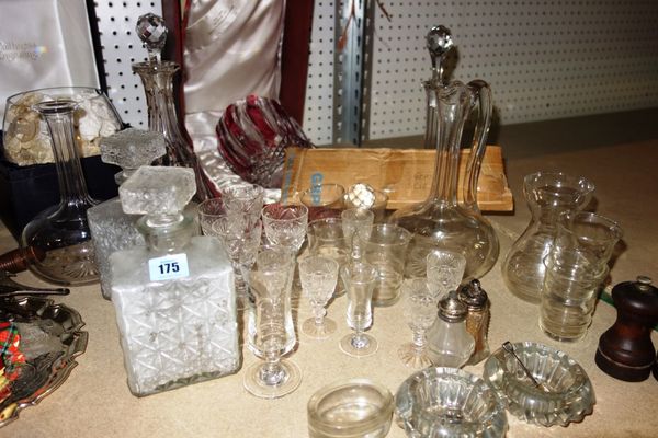 A quantity of assorted glass including decanters, dining glasses, vases and sundry, (qty).