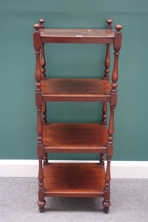 A 19th century four tier mahogany whatnot, on turned supports, 46cm wide.