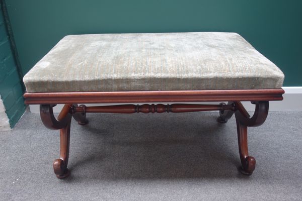 A George IV mahogany rectangular footstool, on 'X' frame base, 85cm wide.