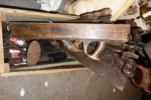 A quantity of early 20th century carpenters tools, saws, planes and sundry, (qty).