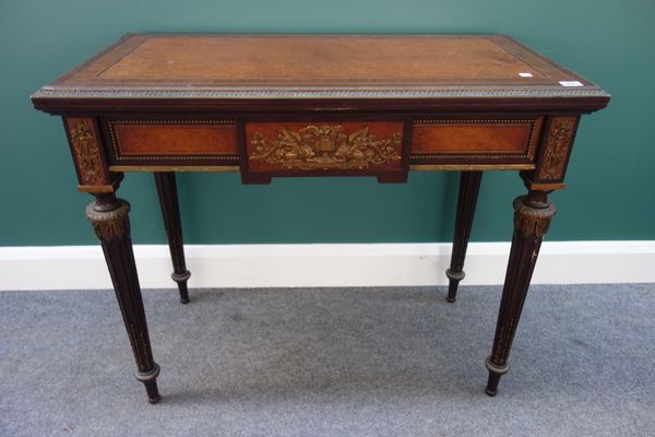 Paul Sormani, 10 Rue Chariot, Paris; a 19th century French Kingwood banded amboyna, gilt metal mounted rectangular card table, with single frieze draw