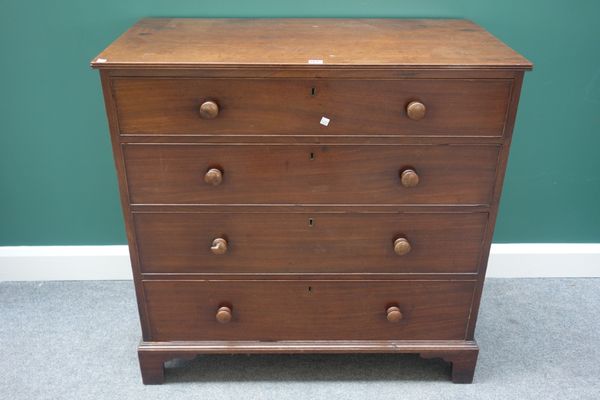 A George III mahogany chest of four long graduated drawers, on bracket feet, 100cm wide.