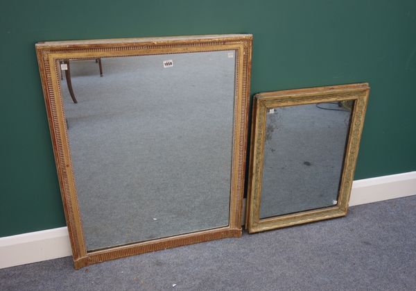 A 19th century gilt framed rectangular wall mirror, with moulded frame, 53cm wide x 67cm high, together with another larger, 72cm wide x 90cm high. (2