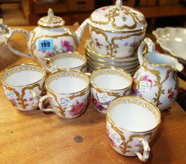A K.P.M porcelain gilt and floral decorated part tea set, (qty).